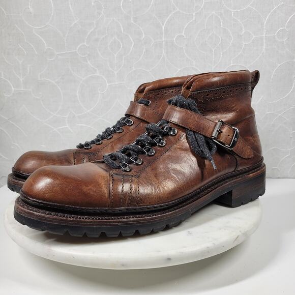 Frye George Norwegian Hiker Boots Mens 13 Brown Buckle Leather - Picture 2 of 16